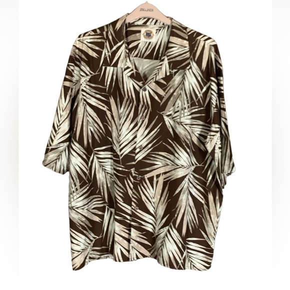 Pusser’s West Indies Hawaiian shirt Silk blend Brown with palm leaves Size XXL - Picture 1 of 11